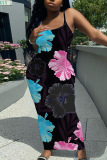 Sleeveless Casual Floral Print Backless Spaghetti Strap Long Bodycon Maxi Slip Dress