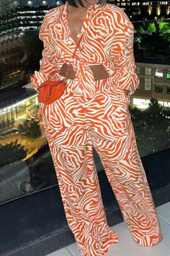 Casual Graphics Print Shirt Collar Long Sleeve Blouse And Wide Leg Pants Vacation Two Pieces Trouser Sets