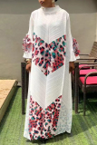 Formal Leopard Print Half A Turtleneck Petal Sleeve Long Plus Size Evening Party Loose Vacation Pleated Maxi Dresses