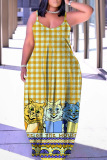 Sexy Graphics Print Backless Spaghetti Strap Floor Length Vacation Baggy Sundress Slip Maxi Dress
