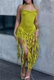 Sleeveless Backless Fringed Trim Wrapped Skirt Formal Evening Party Halter Bodycon Mini Dresses