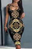 Casual Graphics Print U Neck Sleeveless Vacation Bodycon Midi Tank Dress