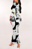 Casual Geometric Print O Neckt Short Sleeve One Step Skirt Vacation Bodycon Midi T-shirt Dress
