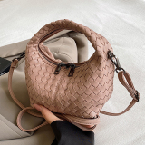 Casual Zipper Faux Braided Leather Shoulder Bag