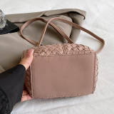 Casual Zipper Faux Braided Leather Shoulder Bag