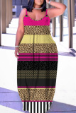 Sexy Graphics Print Backless Spaghetti Strap Floor Length Vacation Baggy Sundress Slip Maxi Dress