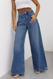 Casual Gradient Color High Waist Pocket Loose Wide Leg Ripped Denim Jeans