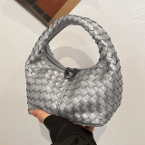 Casual Zipper Faux Braided Leather Shoulder Bag