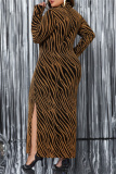 Formal Long Sleeve Turtleneck Hollow Out Slit Evening Party Office Lady Plus Size Dresses