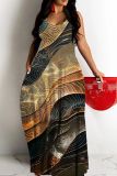 Sexy Graphics Print Backless Spaghetti Strap Floor Length Vacation Baggy Sundress Slip Maxi Dress