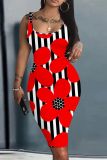 Casual Floral Print U Neck Sleeveless Vacation Bodycon Midi Tank Dress