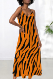 Sexy Plaid Butterfly Floral Print Stripe Sleeveless Loose Fit Contrast V Neck Slip Maxi Dresses