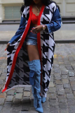 Casual Street Geometric Print Patchwork Contrast Long Cardigan Outerwear Coats