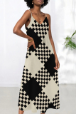 Sexy Plaid Butterfly Floral Print Stripe Sleeveless Loose Fit Contrast V Neck Slip Maxi Dresses