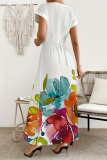 Casual Street Floral Print Slit Round Neck Short SleeveT-Shirts Long Tops