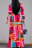 Elegant Butterfly Camouflage Print Lace Up Contrast V Neck Long Sleeve Maxi Swing Dresses