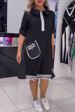 Casual Striped Print Pocket Turndown Collar Short Sleeve A Line Midi T-shirt Dresses