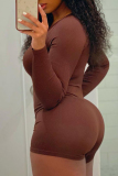 Casual V Neck Long Sleeve Skinny Rompers One Piece Bodysuit