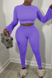 Sportwear Casual O Neck Long Sleeve Crop Tops And Skinny Pants Two Pieces Sweatpants Sets