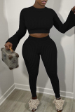 Sportwear Casual O Neck Long Sleeve Crop Tops And Skinny Pants Two Pieces Sweatpants Sets