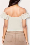 Casual Ruffle Trim Off Shoulder Slim Fitted Tops