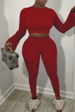 Sportwear Casual O Neck Long Sleeve Crop Tops And Skinny Pants Two Pieces Sweatpants Sets