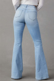 Casual High Waist Distressed Ripped Flare Leg Denim Jeans