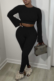 Sportwear Casual O Neck Long Sleeve Crop Tops And Skinny Pants Two Pieces Sweatpants Sets