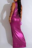Sleeveless Hollow Out Turtleneck Mermaid Hem Side Slit Long Formal Evening Party Wedding Ruched Bodycon Maxi Dress