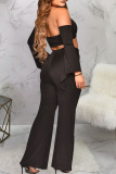 Formal Backless Halter Long Sleeve Draw String Lace Up Crop Tops And Flare Leg Pants Office Lady Two Pieces Trouser Sets