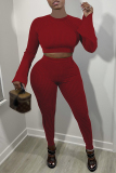 Sportwear Casual O Neck Long Sleeve Crop Tops And Skinny Pants Two Pieces Sweatpants Sets