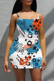 Geometric Print Sleeveless U Neck Bodycon Mini Slip Dress