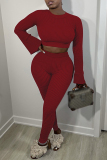 Sportwear Casual O Neck Long Sleeve Crop Tops And Skinny Pants Two Pieces Sweatpants Sets
