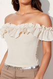 Casual Ruffle Trim Off Shoulder Slim Fitted Tops