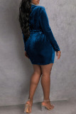 Black Deep V Neck Long Sleeves Lace Up Waist Bodycon Night Out Birthday Party Velvet Mini Dress