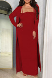 Casual Bodycon Maxi Dress Long Sleeve Longline Cardigan Vacation Two Pieces Sets