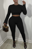 Sportwear Casual O Neck Long Sleeve Crop Tops And Skinny Pants Two Pieces Sweatpants Sets