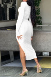Formal O Neck Long Sleeve Slit Party Evening Bodycon Maxi Dress