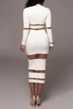 Formal Half A Turtleneck Long Sleeve See-Through Evening Party Bodycon Maxi Dress