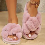 Casual Patchwork Round Keep Warm Thick-Soled Fuzzy Cotton Slippers for Home