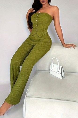 Sleeveless Strapless Backless Crop Tube Top and Pant Two Pieces Pant Set