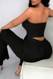 Sleeveless Strapless Backless Crop Tube Top and Pant Two Pieces Pant Set