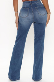Casual Street Solid Color Buttons Patchwork Zipper High Waist Skinny Denim Jeans