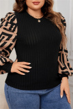 Casual Elegant Print Patchwork Round Neck Plus Size Tops Blouses