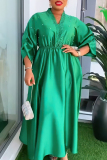 Casual Elegant Solid Color Beading High Waist V Neck A Line Loose Plus Size Long Dresses