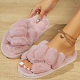 Casual Patchwork Round Keep Warm Thick-Soled Fuzzy Cotton Slippers for Home