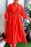 Casual Elegant Solid Color Beading High Waist V Neck A Line Loose Plus Size Long Dresses
