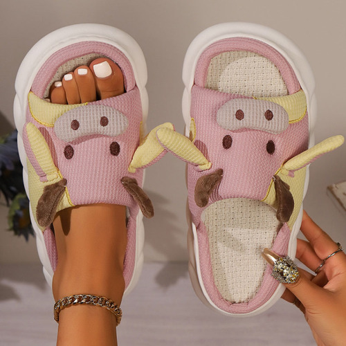 Casual Daily Patchwork Round Indoor Non-Slip Odor-Resistant Thick-Soled Slide Sandals for Home