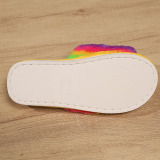 Rainbow Fuzzy Thick-Soled Warm Non-Slip Plush Cotton Slides Slippers for Home
