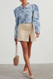 Street Lace Pocket Buckle Patchwork Turndown Collar Long Sleeve Straight Short Denim Jacket